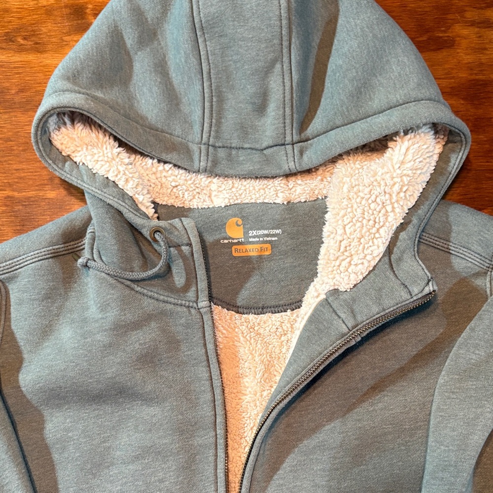 Carhartt Hooded Sherpa-Lined Jacket in light green like a Sage with Cream Lining